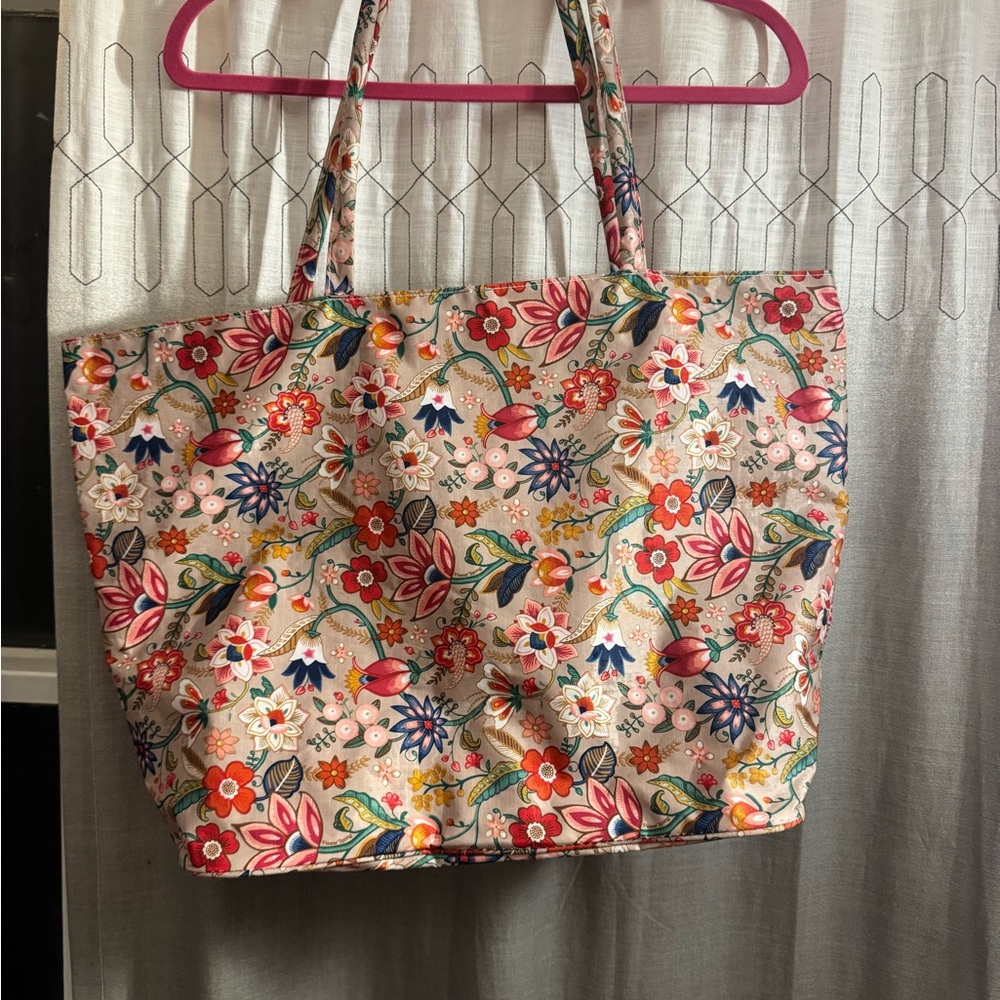 Floral Canvas Beach Tote Bag